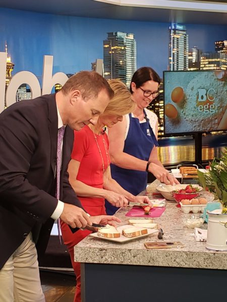 BC Egg Farmer cooking stuffed french toast on Global TV's Saturday Morning Chef segment