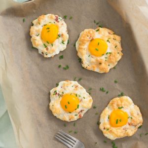 Cloud eggs - fluffy baked whites with a golden yolk in the centre